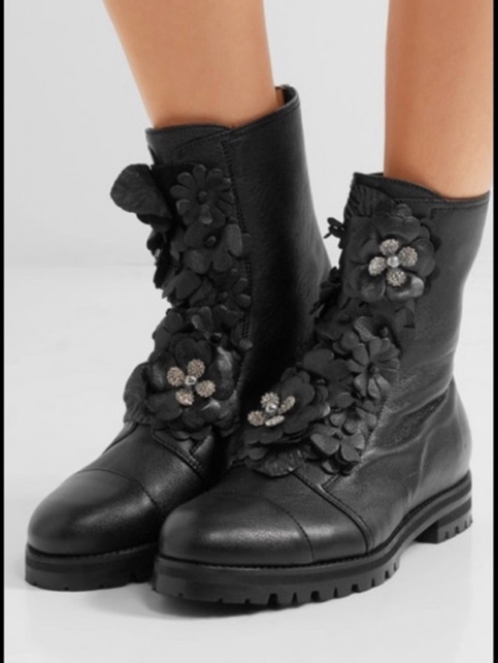 Festival Ready On Trend Jimmy Choo Havana leather floral boots w/crystal flowers